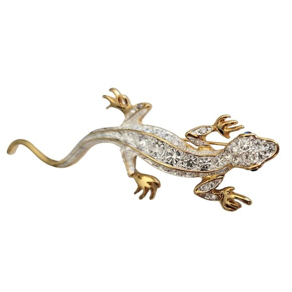 PS Co Gold Tone Clear Rhinestone Lizard Salamander Gecko Brooch, Signed M542 - Picture 5 of 5